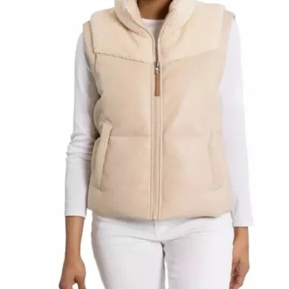 Bearpaw Women's Size XL Cream Faux Leather Faux Sherpa Yoke Vest NWT